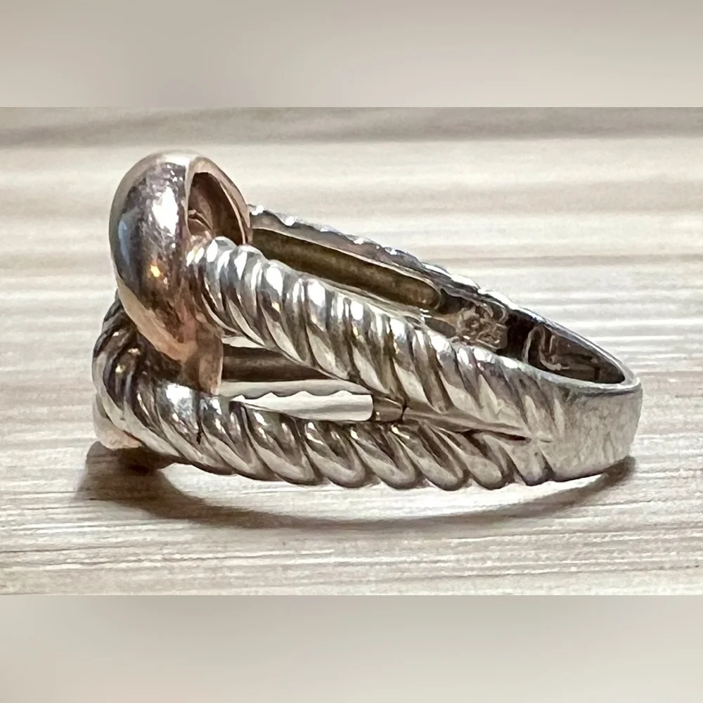 Designer Signed (B) Sterling Silver & Gold Wash Two Tone Twisted Cable Link Ring